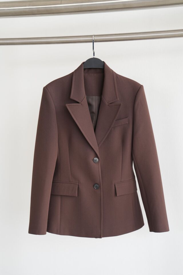 TOK DOKU BLAZER CEKET MİNİ ETEK - KAHVERENGİ