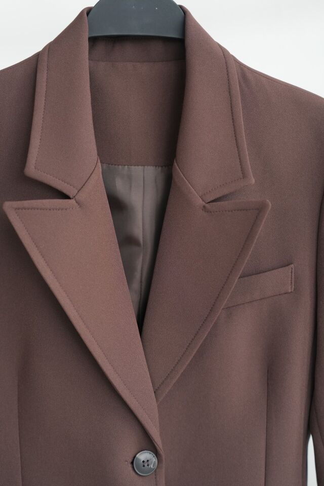 TOK DOKU BLAZER CEKET MİNİ ETEK - KAHVERENGİ
