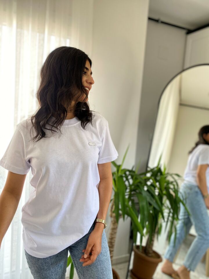 BEYAZ BİSİKLET YAKA TSHİRT UNİSEX