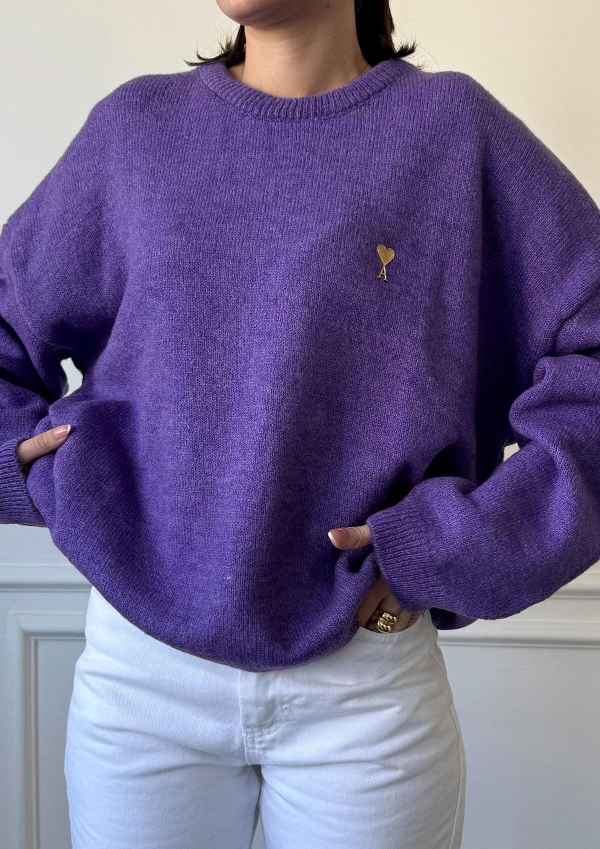 DUBLE YAKA KALP BROŞLU TRİKO KAZAK - MOR