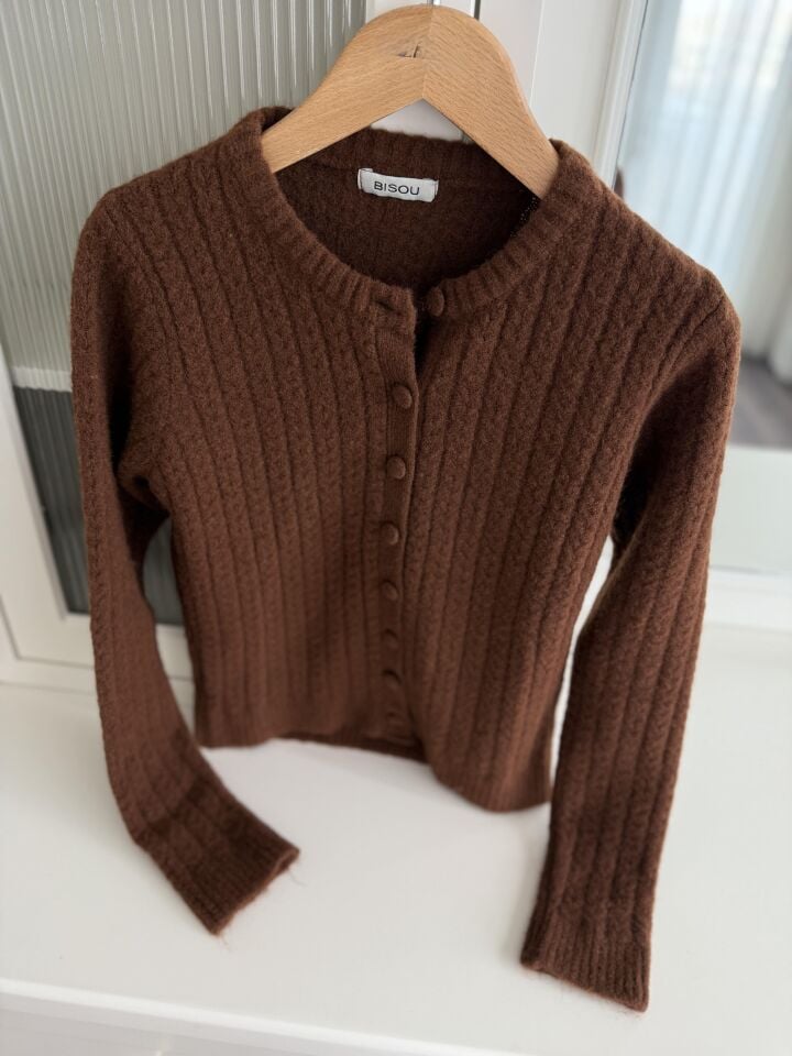 SAÇ ÖRGÜLÜ TRİKO HIRKA - KAHVERENGİ