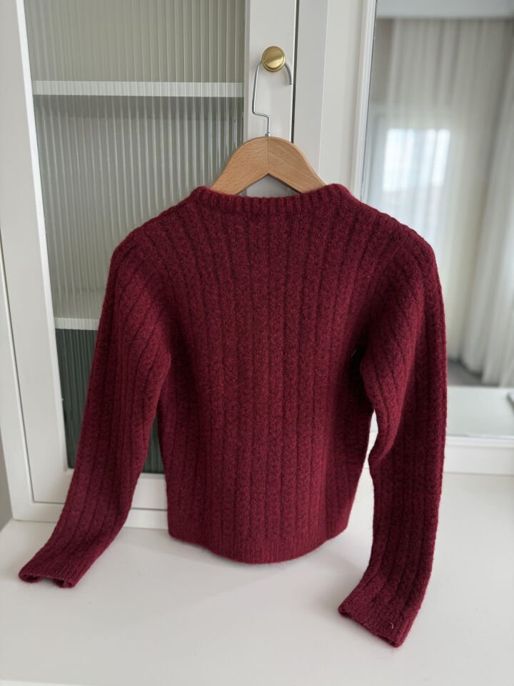 SAÇ ÖRGÜLÜ TRİKO HIRKA - BORDO