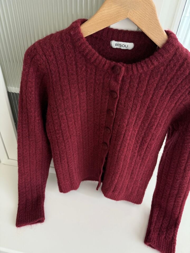 SAÇ ÖRGÜLÜ TRİKO HIRKA - BORDO