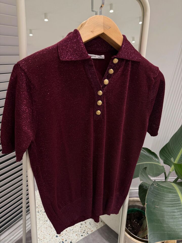 POLO YAKA PARILTILI TRİKO - BORDO