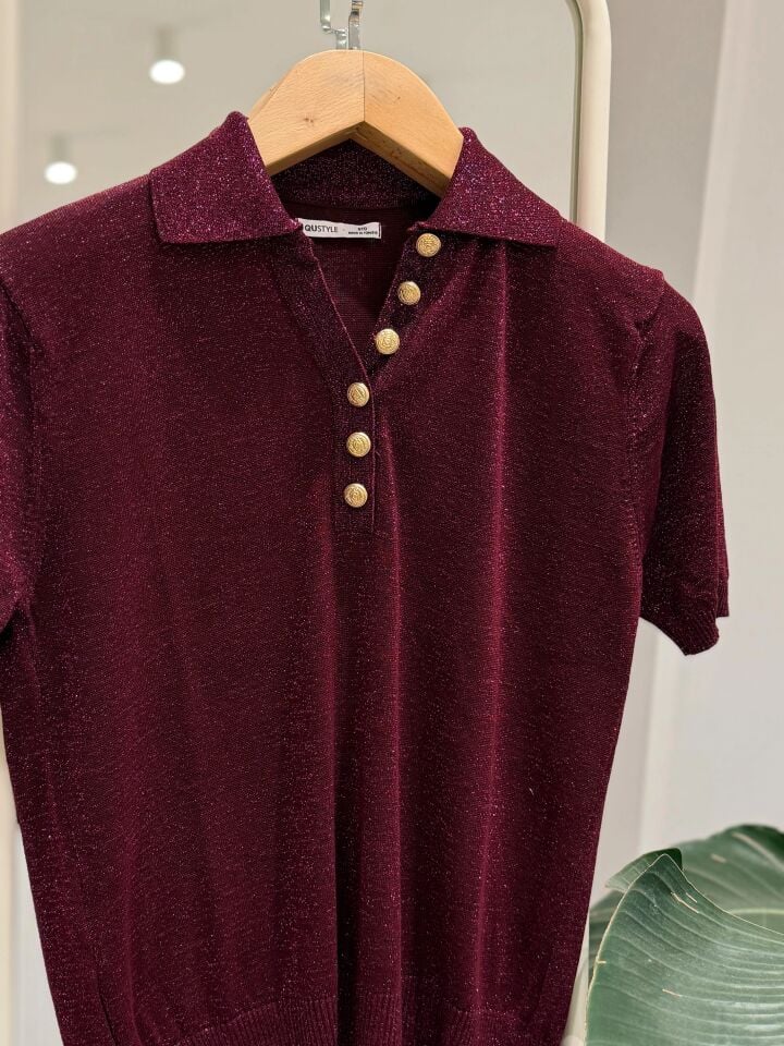 POLO YAKA PARILTILI TRİKO - BORDO