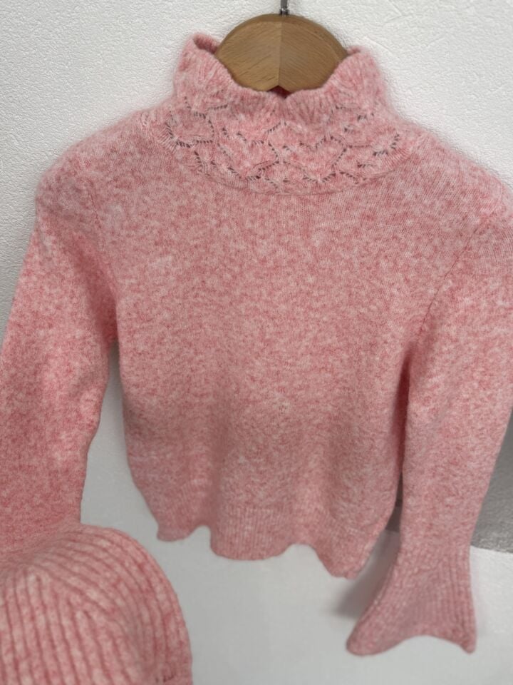 YAKASI AJURLU İSPANYOL KOL TRİKO - PEMBE