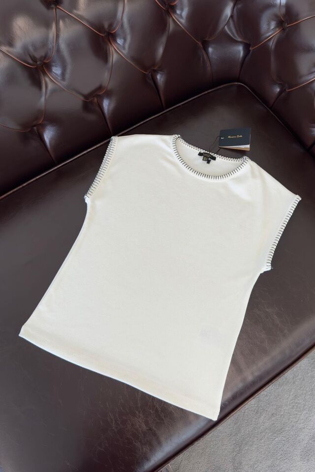 DİKİŞ BİYELİ PREMIUM ORİJİNAL T-SHIRT - BEYAZ