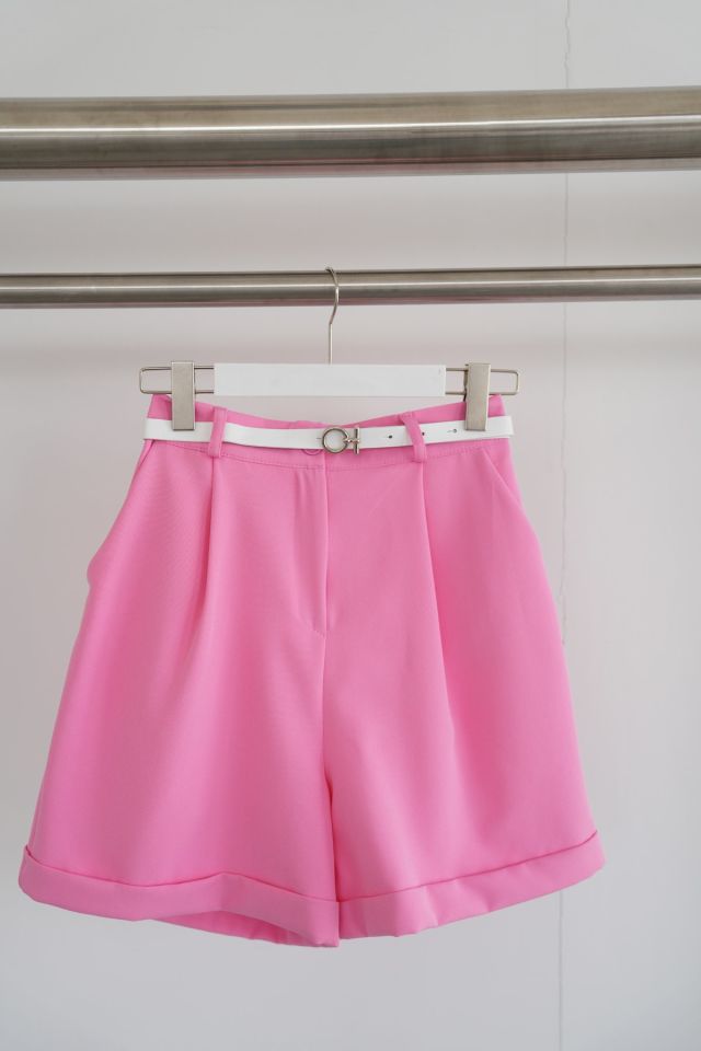 DUBLE PAÇA KUMAŞ ŞORT- PEMBE