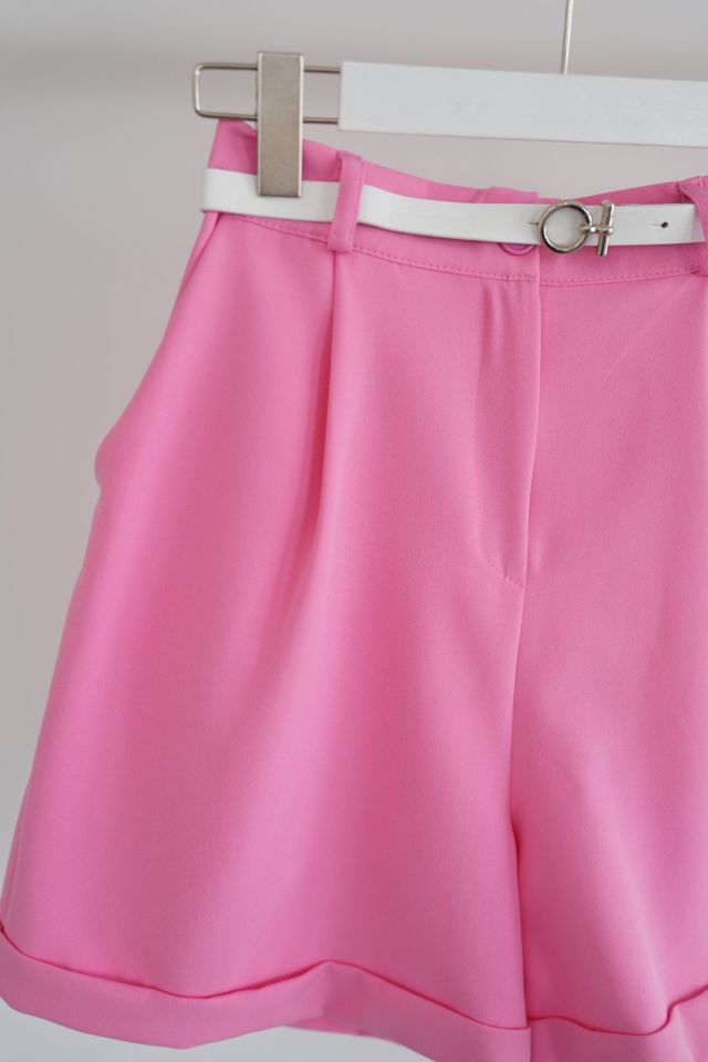 DUBLE PAÇA KUMAŞ ŞORT- PEMBE