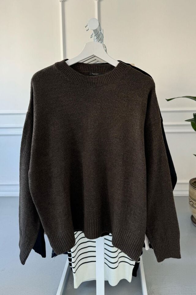 BİSİKLET YAKA BASIC ORİJİNAL KAZAK - ACI KAHVE