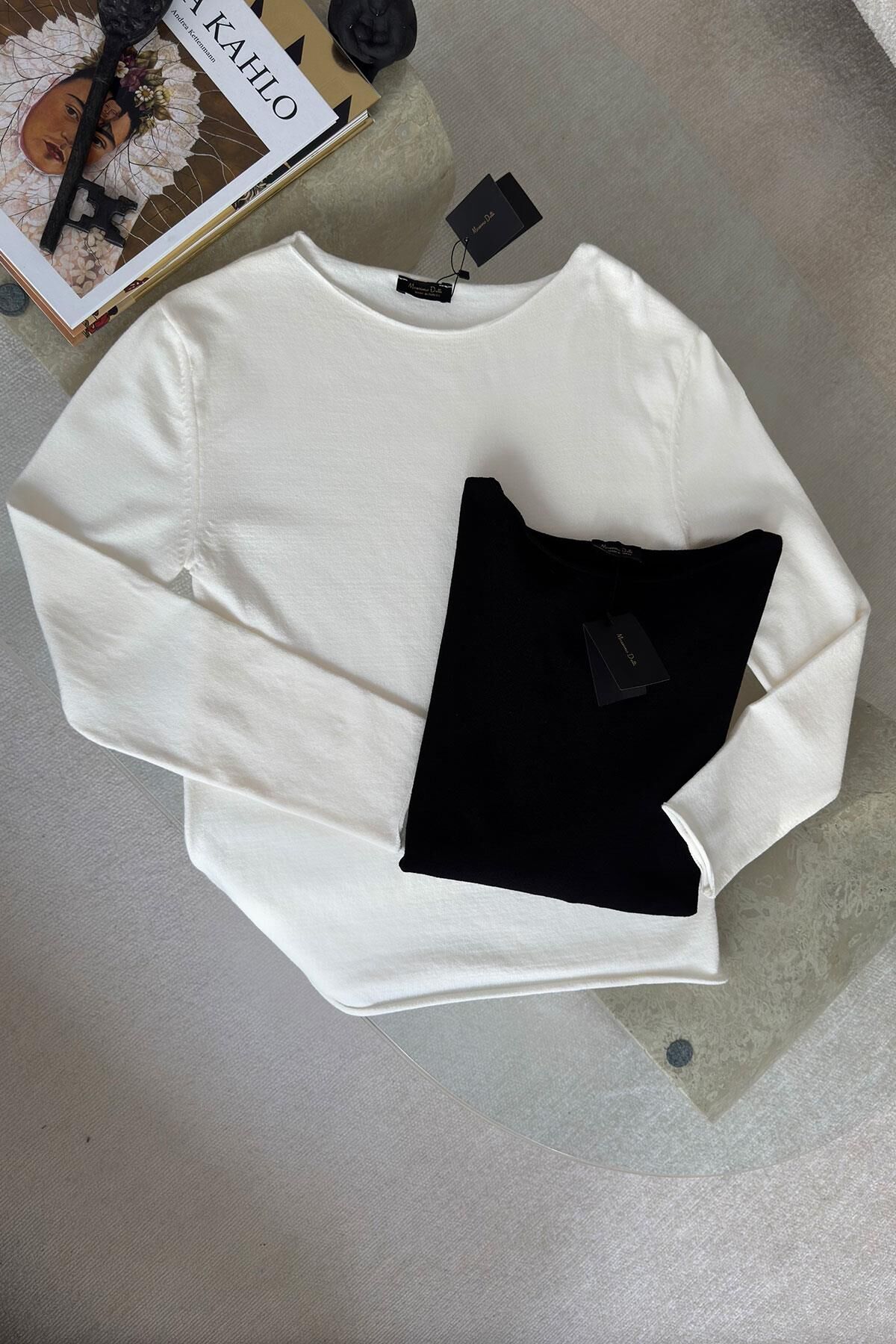 MARKA MODEL KAYIK YAKA TRİKO BLUZ - BEYAZ