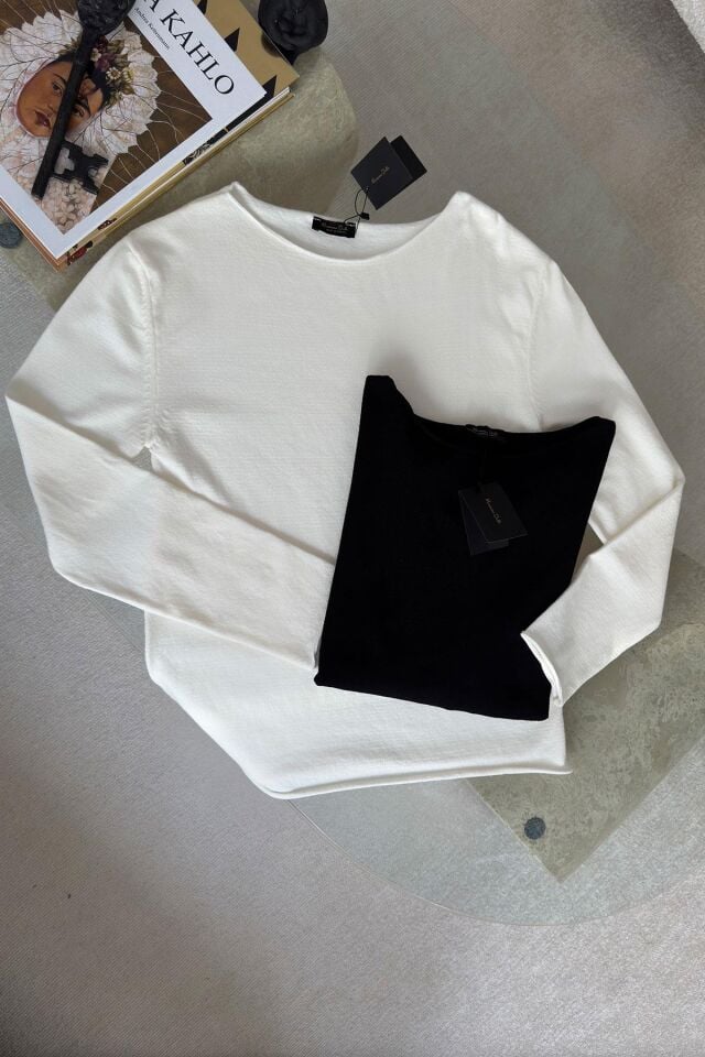 MARKA MODEL KAYIK YAKA TRİKO BLUZ - BEYAZ