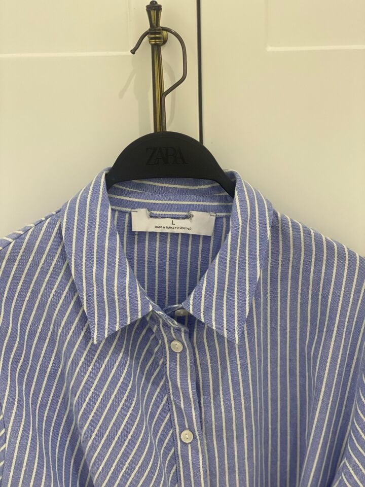 ÇİZGİLİ BAĞLAMALI GÖMLEK - MAVİ